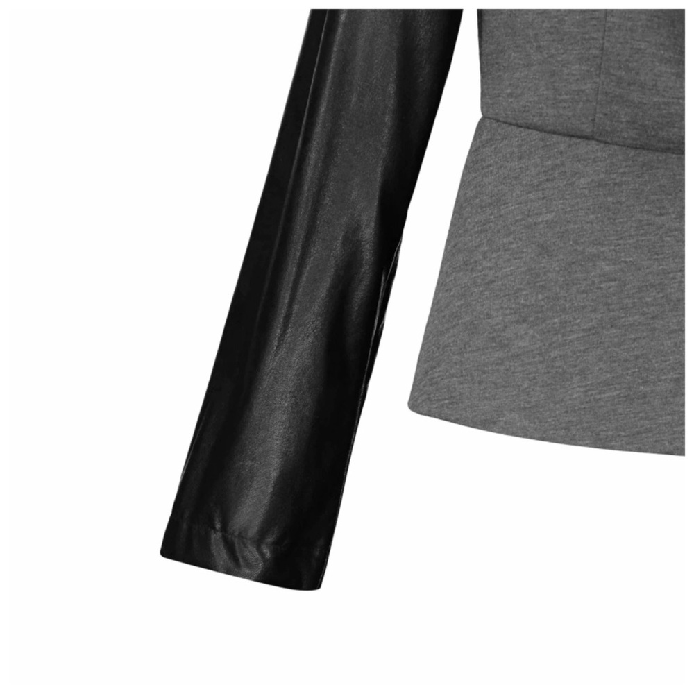 Gray & Black Asymmetrical Vegan Leather Jacket - Picture 4 of 6